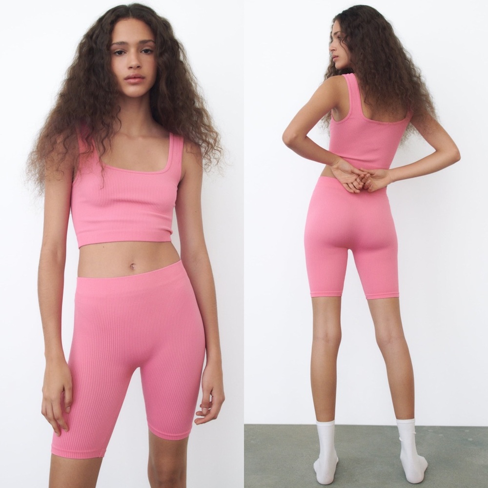 Zara SEAMLESS Knit BIKE SHORTS Pink Size M NEW